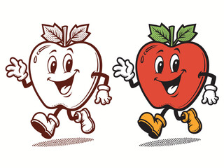 Red Apple. Black And White Picture In Cartoon Style. For Coloring Book. Isolated On A White Background. Vector illustration.