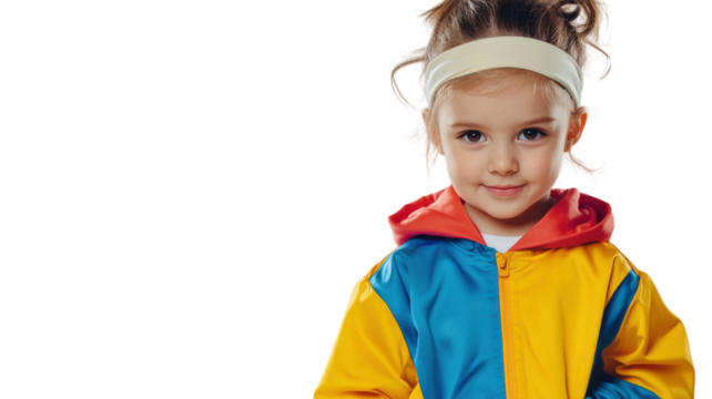 A Child Dressed in a Stylish Sporty Tracksuit with a Headband, Perfect for Active Lifestyle Films and Fitness Promotions.