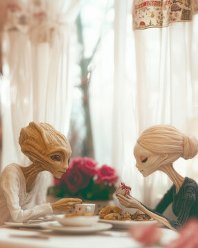 Due alieni umanoidi si scambiano un dono per celebrare l'amore. Concetto di amore nella diversit&agrave;.