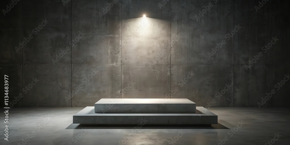 Fototapete a minimalist concrete platform illuminated by a single overhead light source in a dark room