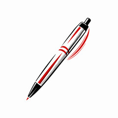 Elegant red pen swooshes across white surface, creating dynamic movement. Sleek writing instrument presented at engaging angle. Concept: Business Communication, Education, Professional Services