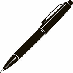 Black and white illustration of a pen on a white background with copy space