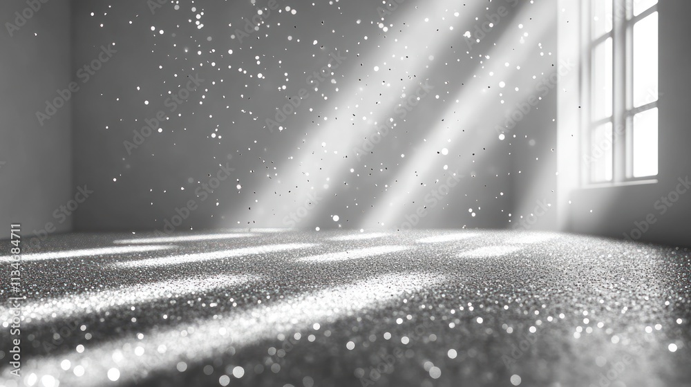 Aufkleber a serene room filled with sunlight and shimmering particles creating a tranquil atmosphere.