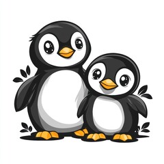 Naklejka premium Adorable cartoon penguins, parent and child, standing together.