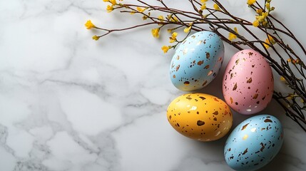 Obraz premium Pastel Easter Eggs Gold Speckles Marble