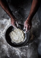 Fototapeta premium Dark skinned men's hands knead the dough