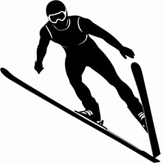 Ski jumper in motion, athletic and daring, soaring through the air, isolated background