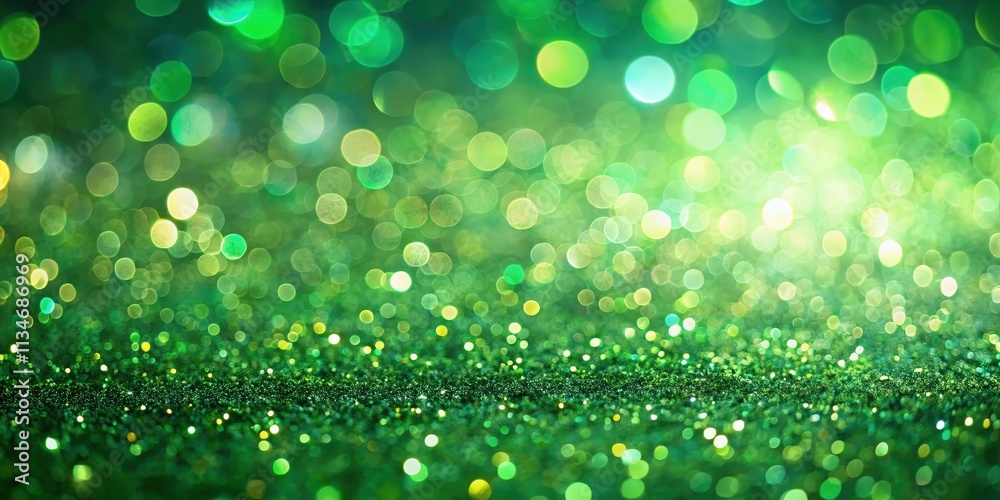 Poster sparkling emerald glitter with bokeh lights, a festive background