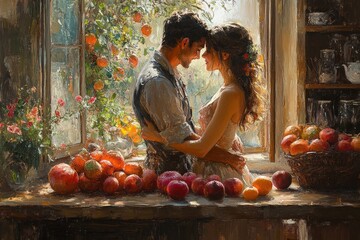 Mother and Daughter Preparing Breakfast Together in a Cozy Kitchen