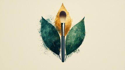 sophisticated logo design showcases green leaves alongside beauty icons like makeup brush representing commitment eco friendly and sustainable beauty products.