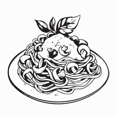 Mushroom Pasta Sauce Image Vector.  Spaghetti pasta with mushroom white cream sauce image vector