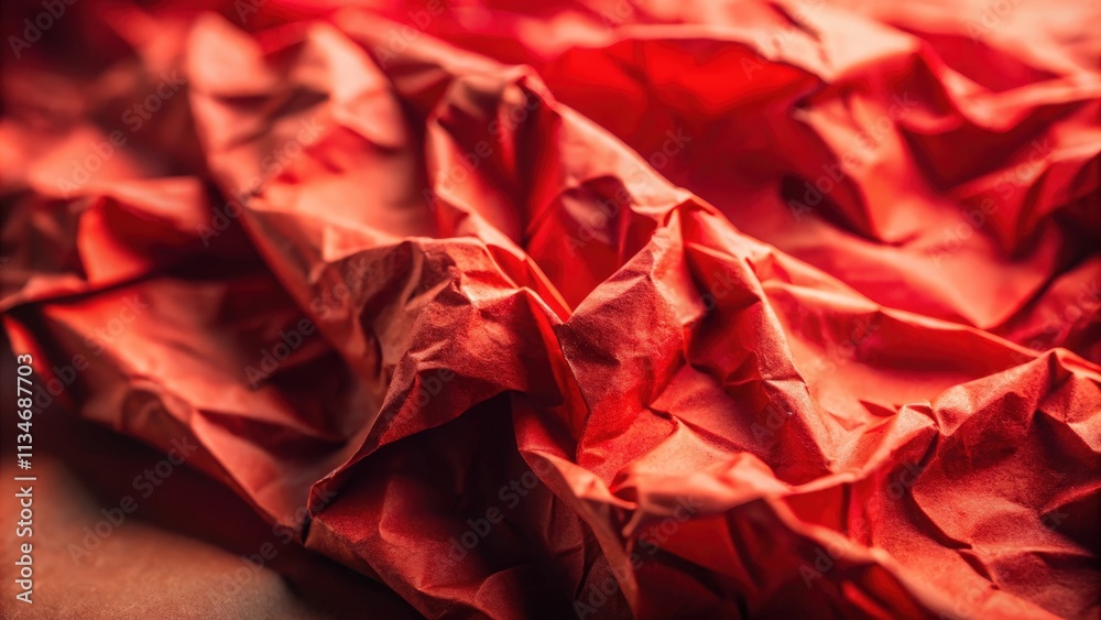 Fototapete The abstract texture of crumpled red paper creates a visually captivating study of form and light.