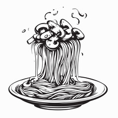 Mushroom Pasta Sauce Image Vector.  Spaghetti pasta with mushroom white cream sauce image vector