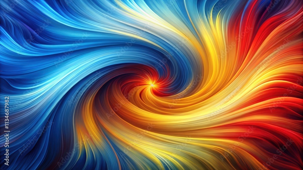 Poster a swirling abstract vortex of vibrant blue, yellow, orange, and red hues, creating a dynamic and cap