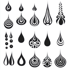 Stylized black raindrop and ripple patterns for graphic design projects