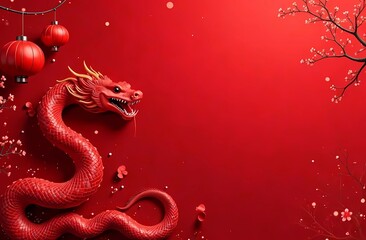 Obraz premium Background for greetings for Chinese New Year 2025, the year of the Snake. Red background.