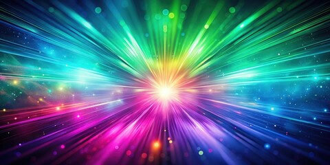 Fototapeta premium A vibrant burst of light explodes from a black void, radiating colorful streaks of energy and captivating bokeh effects.