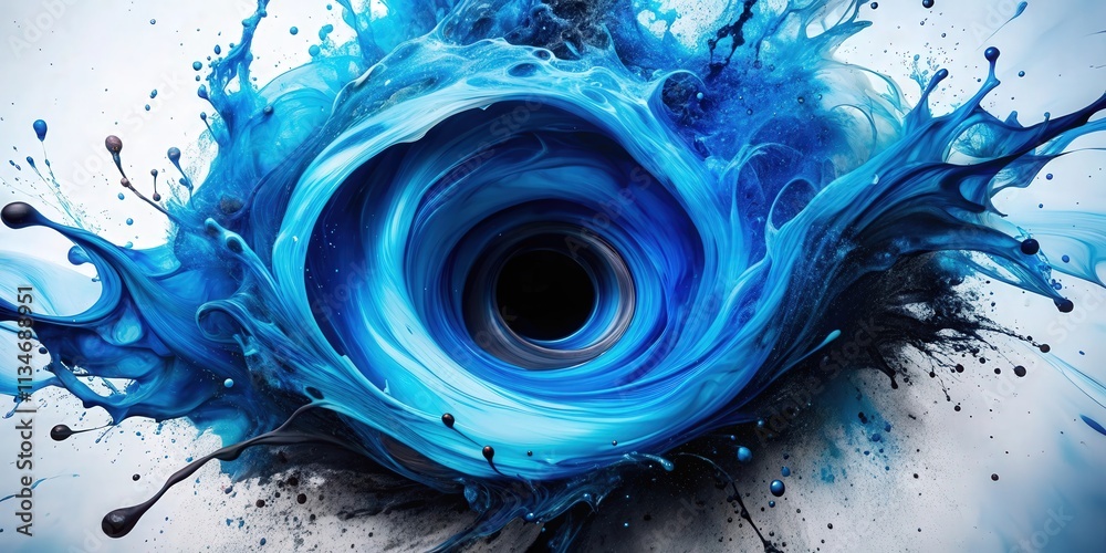 Poster Abstract Blue Liquid Swirling Into a Black Vortex, Creating an Intriguing Visual Representation of Energy and Motion