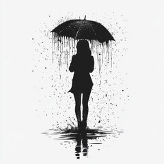 silhouette of person holding umbrella in rain, creating moody atmosphere