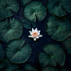 Lotus blooming in calm pond