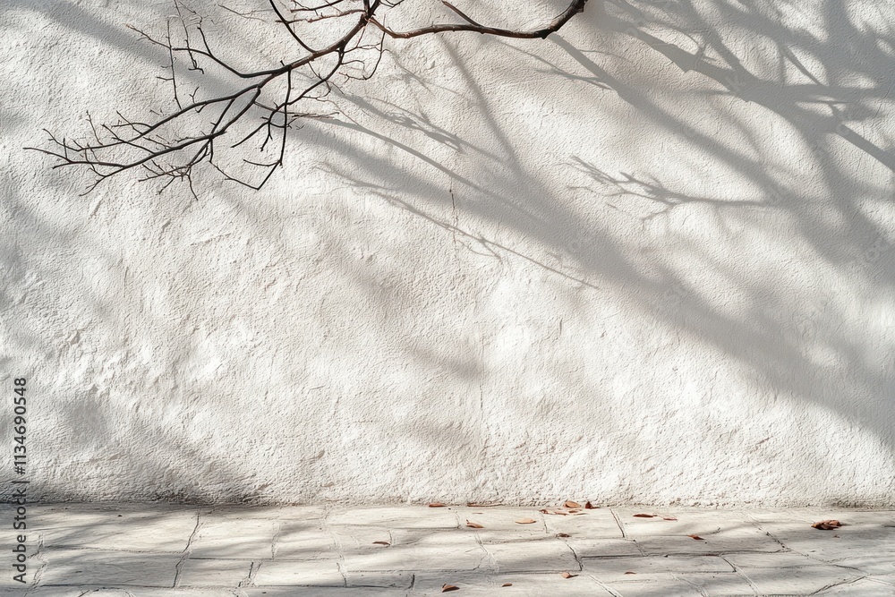 Poster minimalist abstract palm tree leaf shadows on textured white wall