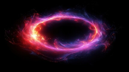 Fototapeta premium Vibrant Energy Ring Abstract Design with Glowing Particles and Waves in Deep Purple and Fiery Red on Black Background