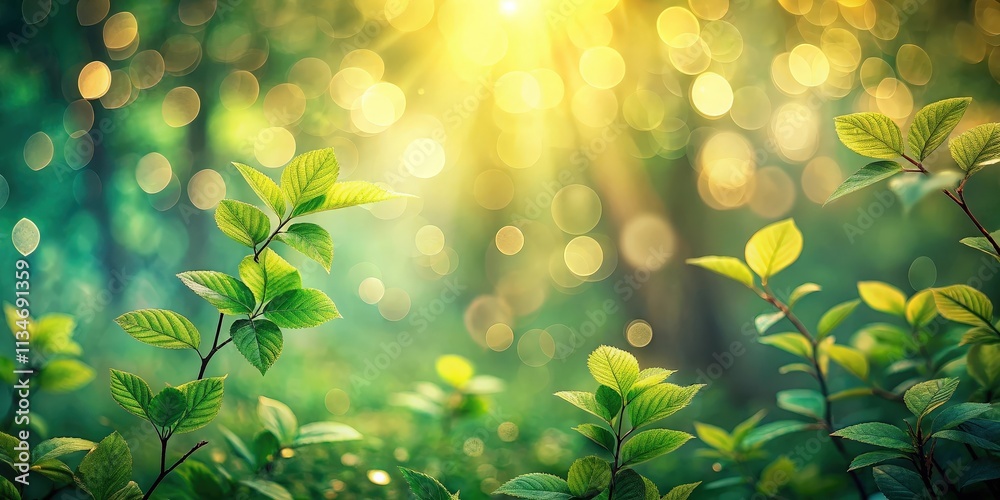 Poster Sunbeams filtering through leaves, creating a mesmerizing bokeh effect of light and shadow in a vibrant green forest