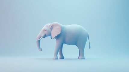 A stylized white elephant stands on a light blue background
