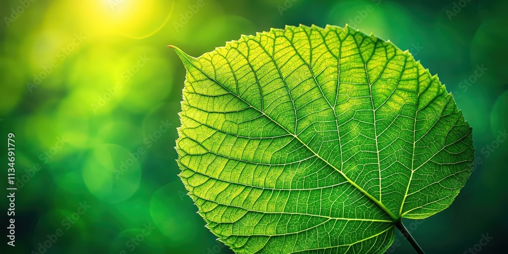 Aufkleber Close-up View of a Single Leaf with a Detailed Vein Pattern and a Soft Bokeh Background