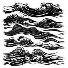 Fototapeta premium Stylized black wave designs showcasing ocean currents and movement