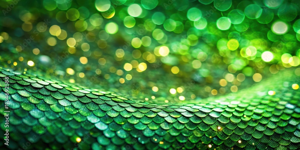 Poster emerald green glitter scales with a bokeh background