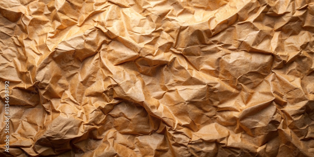 Fototapete A Close Up of a Textured Brown Paper Surface with Crumpled Folds, Creating a Unique and Abstract Background