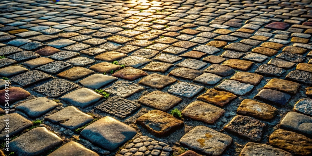 Fototapete A Close-Up View of an Interlocking Stone Path Bathed in the Golden Light of the Setting Sun