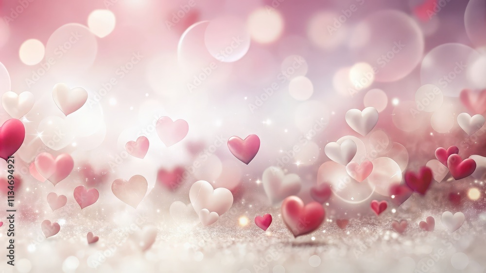 Aufkleber a delicate backdrop of pink and white hearts floating against a soft, sparkling bokeh background.