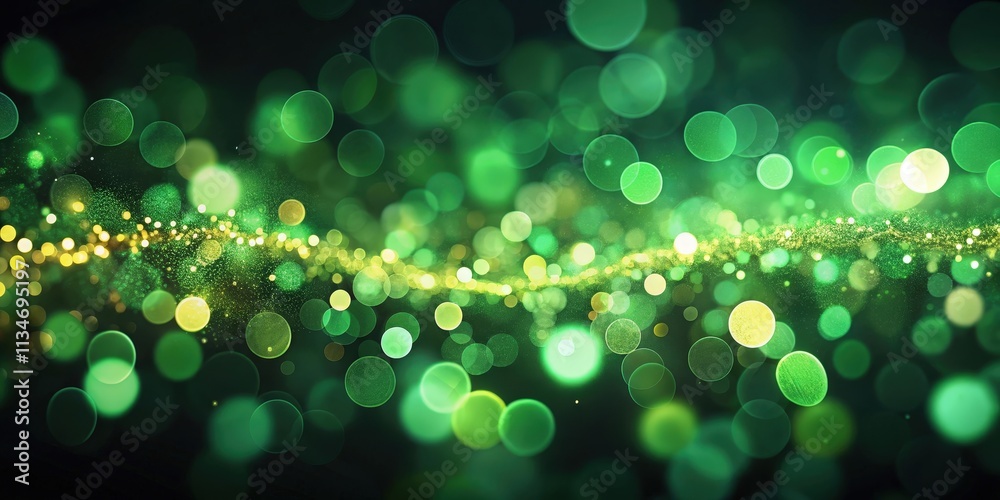 Poster Abstract Green and Gold Bokeh Background with Sparkling Dust