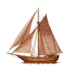 Obraz premium Vintage-style classic yacht illustration on a transparent background. Ideal for nautical themes, travel branding, and creative designs