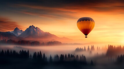 Obraz premium A hot air balloon floating over a scenic landscape, Ultra-Realistic, Photo Realistic, highly detailed, 