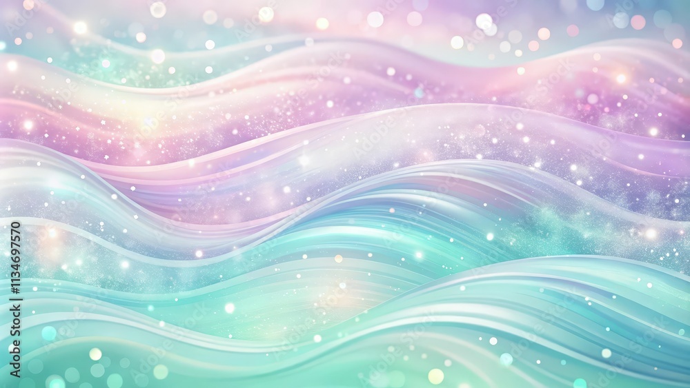 Poster abstract pastel waves with glimmering lights and bokeh effect