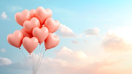 Fototapeta premium Valentine’s day background with heart balloons sky digital art romantic whimsical aesthetic