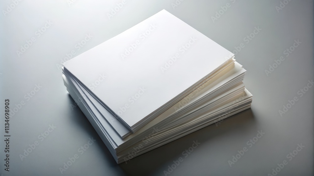 Aufkleber a stack of blank white paper on a light gray surface, ready to be filled with creativity