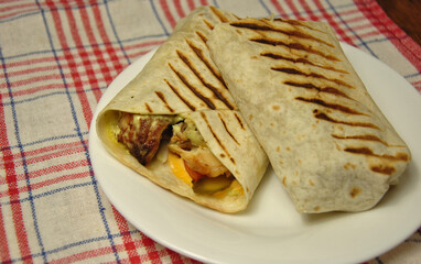 delicious shawarma with meat close-up