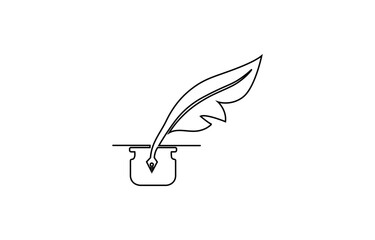 Continuous Line Drawing of Feather Icon, One continuous line drawing of bird feather. Writer and poetry symbol logo in simple linear style.