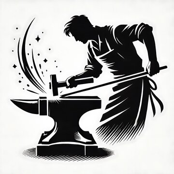 recommend clip art: Silhouette of a blacksmith working at an anvil.