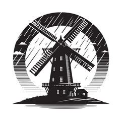 windmill  silhouette vector illustration