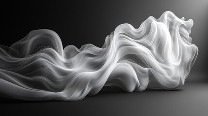 Fototapeta premium Soft fluid lines flowing across minimalist black white background creating a dynamic contrast of motion and stillness