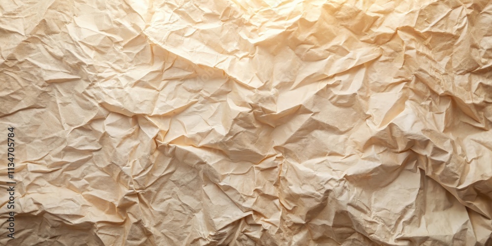 Leinwandbilder a close-up of a crumpled light brown paper texture with a soft, diffused light source