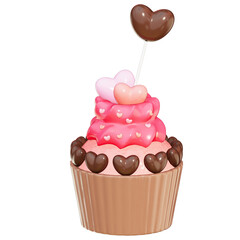 Valentine Dessert , Cupcake with Heart Topper on transparent background , 3D Rendering