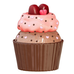 Valentine Dessert , Cupcake with Heart Topper on transparent background , 3D Rendering
