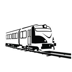 Black and white silhouette of a train on tracks.