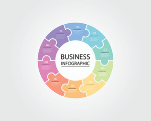 Business Infographic modern design template for banners and infographics for 10 jigsaw circle step 